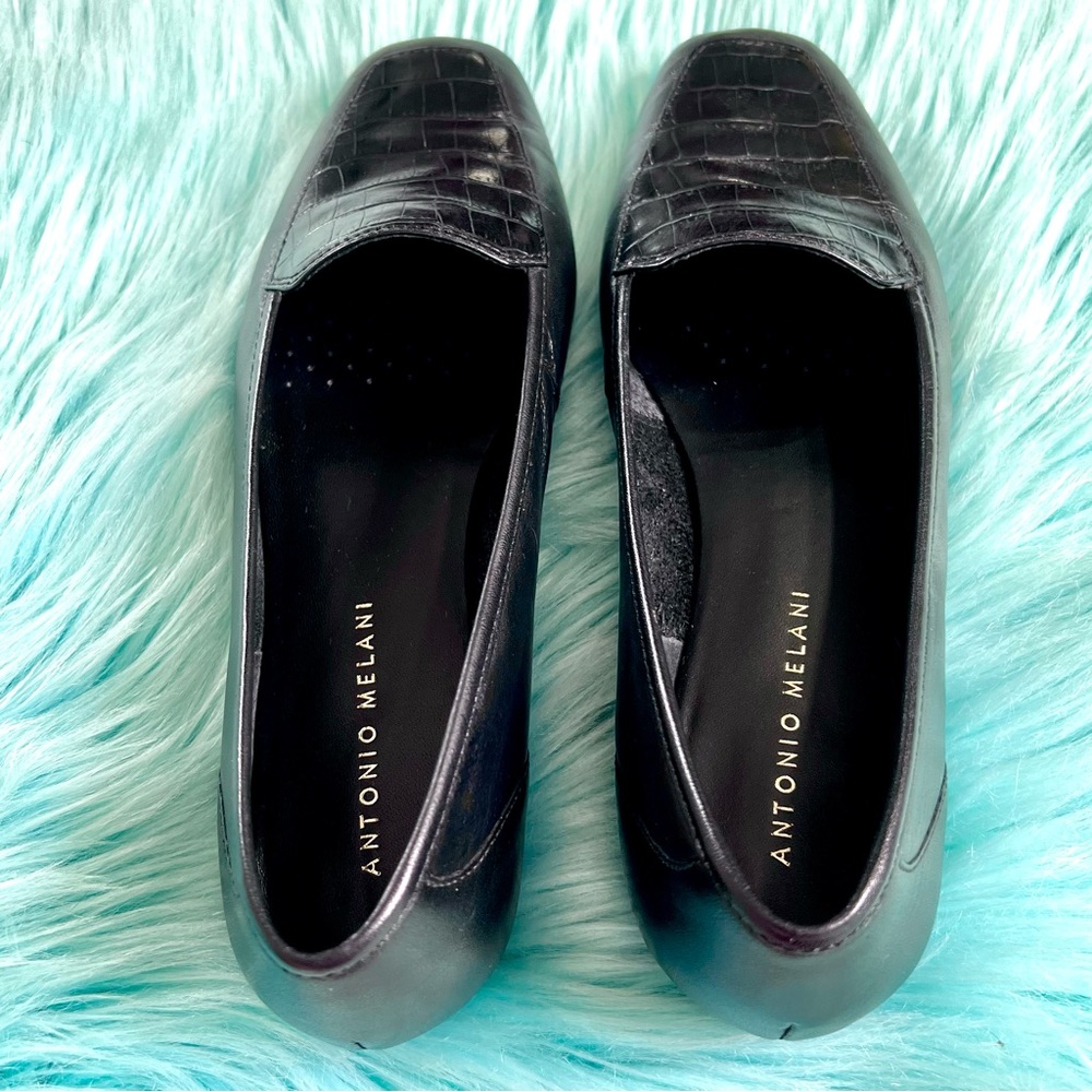 Antonio Melani 90s Black Soft LEATHER Black Crocodile Print Loafers Women’s 8 - Picture 4 of 13